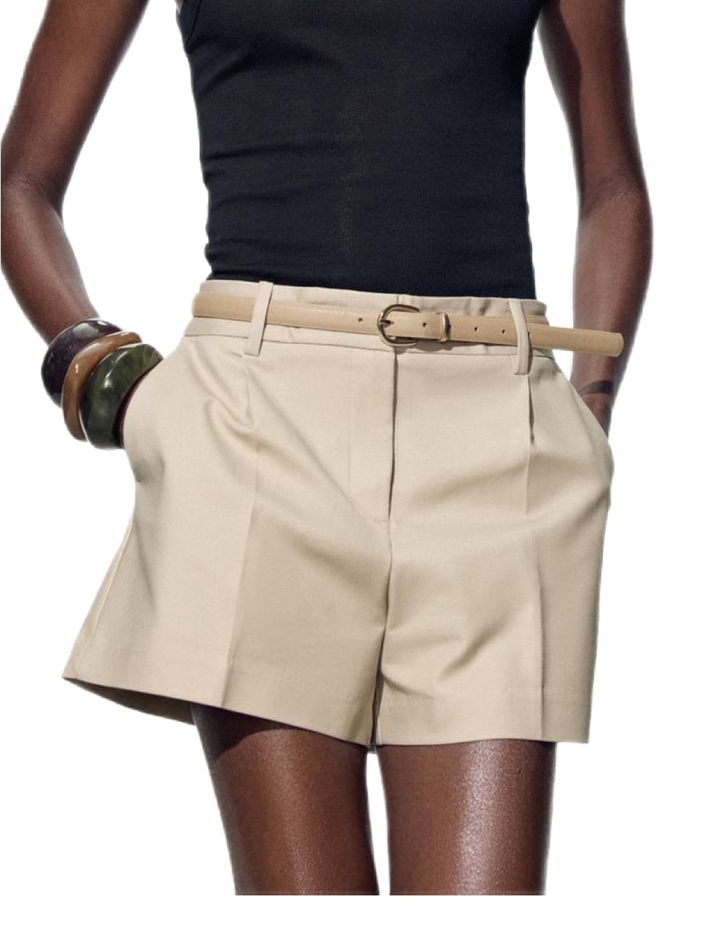 Zara NWOT Beige Cotton Bermuda Shorts Size Medium